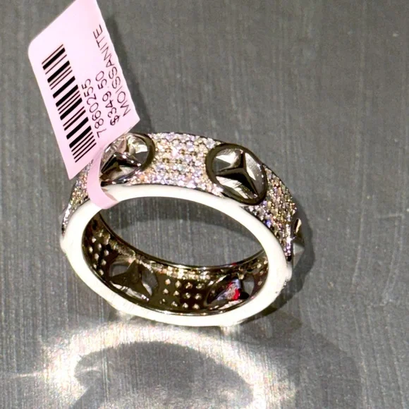 14k white gold vermeil Mercedes Benz VVS GRA certified moissanite diamond ring - Picture 4 of 5